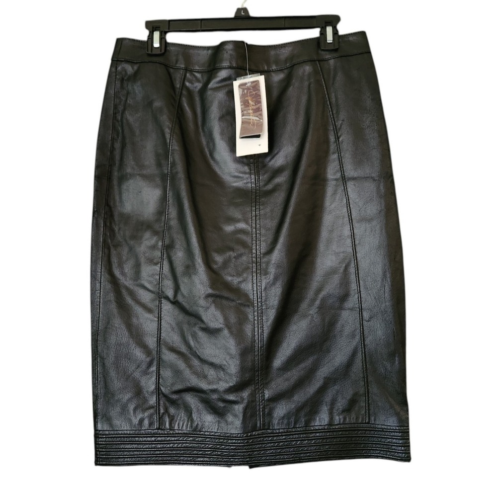 Hal Rubenstein Genuine Leather Pencil Skirt Black Zip Knee Length Size 10 NWT‎